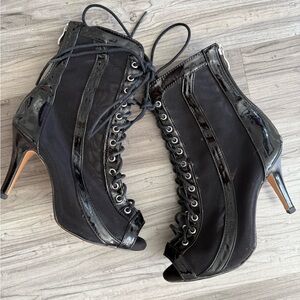 Burju Black Patent Mesh Lace-Up Dance Heels